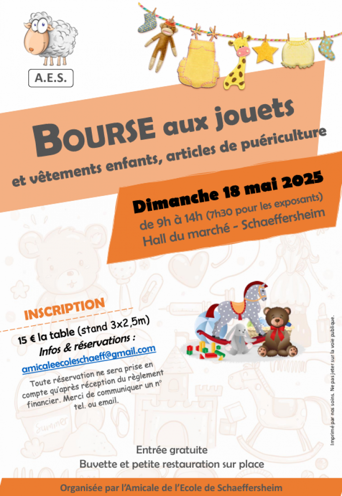 Bourse aux jouets, vêtements enfants, articles puériculture, 18/05/25